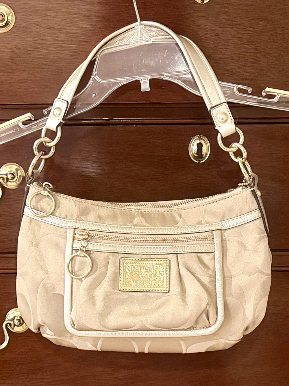 Signature Vintage Coach Gold Logo Print Handbag Purse EC